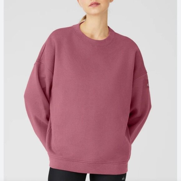 ALO Renown Heavyweight Crew Neck Pullover Sweatshirt Oversized Unisex Pink Small - Picture 1 of 9